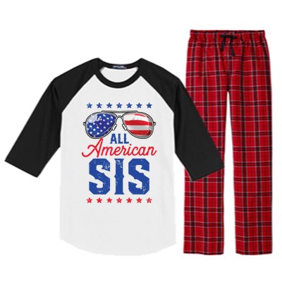 All American Sis 4th Of July Usa Sunglasses Family Matching Gift Raglan Sleeve Pajama Set