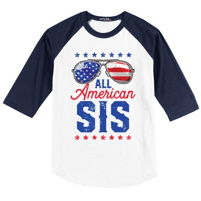 All American Sis 4th Of July Usa Sunglasses Family Matching Gift Baseball Sleeve Shirt