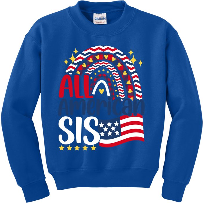 All American Sis 4th Of July Day Usa Flag For Sister Rainbow Great Gift Kids Sweatshirt