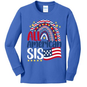 All American Sis 4th Of July Day Usa Flag For Sister Rainbow Great Gift Kids Long Sleeve Shirt