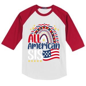 All American Sis 4th Of July Day Usa Flag For Sister Rainbow Great Gift Kids Colorblock Raglan Jersey