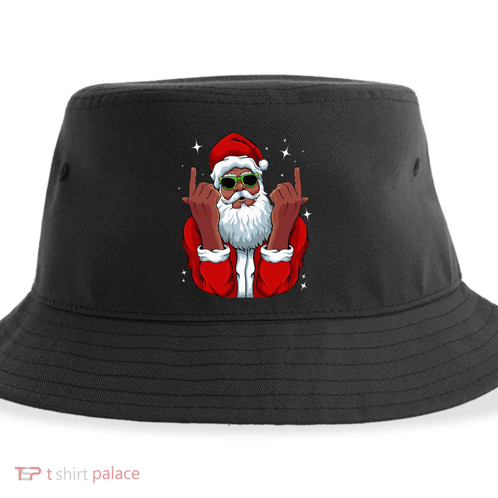 African American Santa Christmas Pajama Cool Black XMas Sustainable Bucket Hat