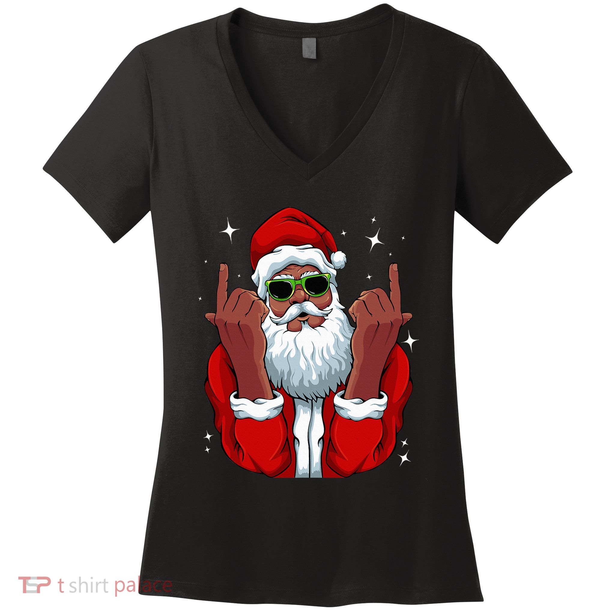 African American Santa Christmas Pajama Cool Black XMas Women's V-Neck T-Shirt