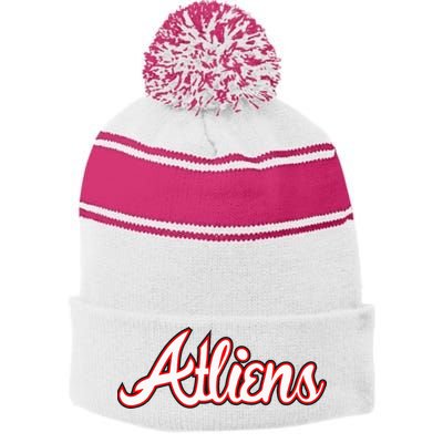 Atliens Atlanta Script Stripe Pom Pom Beanie