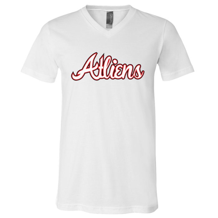 Atliens Atlanta Script V-Neck T-Shirt