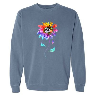 Autism Awareness Sunflower Be Kind Puzzle Mom Support K Gift Garment-Dyed Sweatshirt