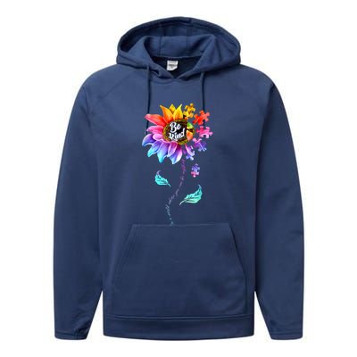 Autism Awareness Sunflower Be Kind Puzzle Mom Support K Gift Performance Fleece Hoodie