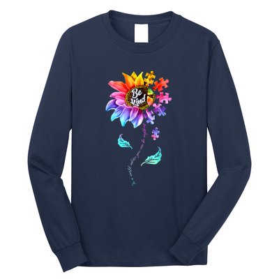 Autism Awareness Sunflower Be Kind Puzzle Mom Support K Gift Long Sleeve Shirt