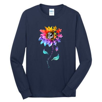 Autism Awareness Sunflower Be Kind Puzzle Mom Support K Gift Tall Long Sleeve T-Shirt