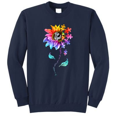 Autism Awareness Sunflower Be Kind Puzzle Mom Support K Gift Tall Sweatshirt