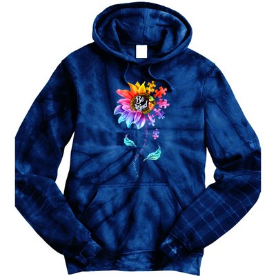 Autism Awareness Sunflower Be Kind Puzzle Mom Support K Gift Tie Dye Hoodie