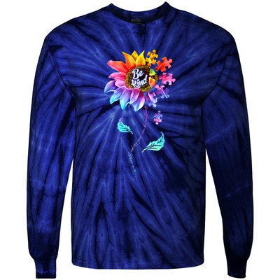 Autism Awareness Sunflower Be Kind Puzzle Mom Support K Gift Tie-Dye Long Sleeve Shirt