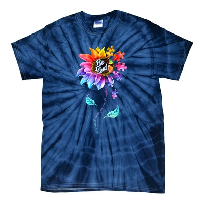 Autism Awareness Sunflower Be Kind Puzzle Mom Support K Gift Tie-Dye T-Shirt