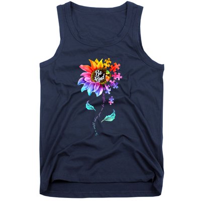 Autism Awareness Sunflower Be Kind Puzzle Mom Support K Gift Tank Top