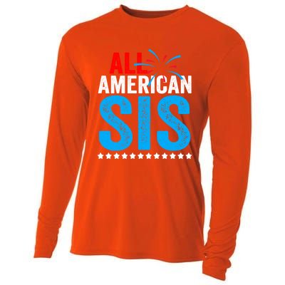 All American Sis Sister 4th Of July Usa Family Matching Gift Cooling Performance Long Sleeve Crew