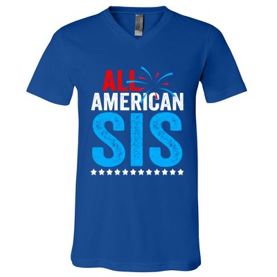 All American Sis Sister 4th Of July Usa Family Matching Gift V-Neck T-Shirt