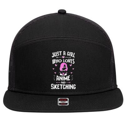 Anime And Sketching, Just A Girl Who Loves Anime 7 Panel Mesh Trucker Snapback Hat