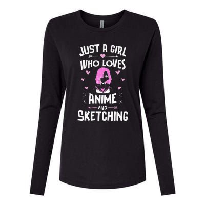 Anime And Sketching, Just A Girl Who Loves Anime Womens Cotton Relaxed Long Sleeve T-Shirt