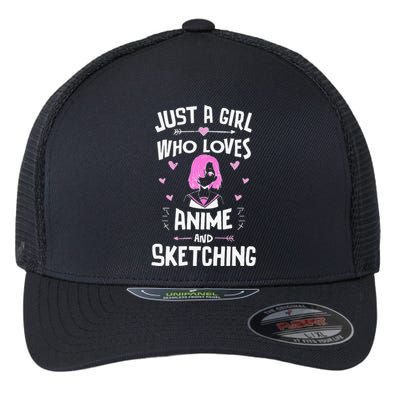 Anime And Sketching, Just A Girl Who Loves Anime Flexfit Unipanel Trucker Cap