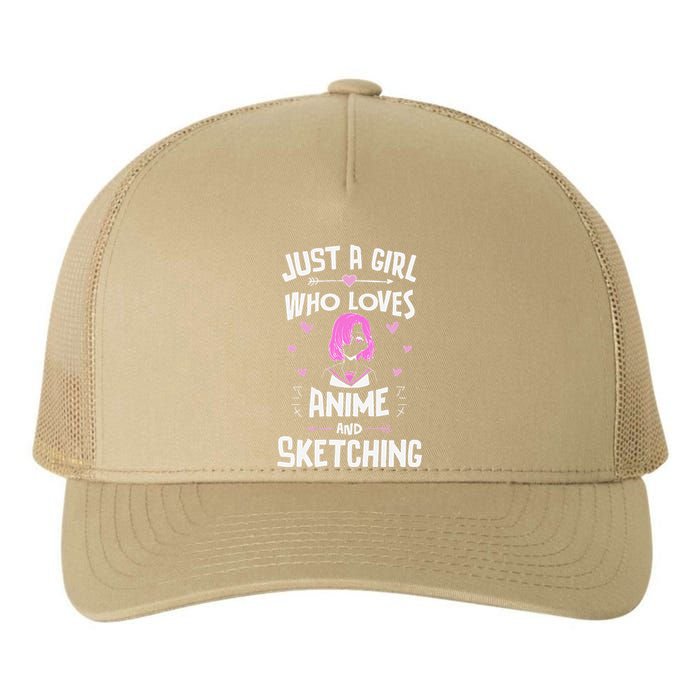 Anime And Sketching, Just A Girl Who Loves Anime Yupoong Adult 5-Panel Trucker Hat