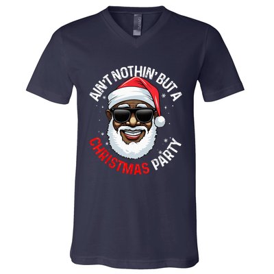 African American Santa Claus Christmas Pajama V-Neck T-Shirt