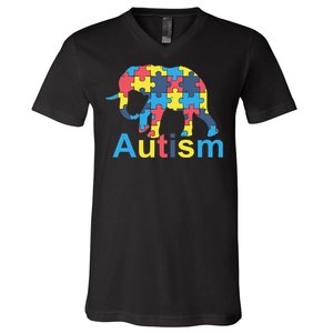 Autism Awareness Tees Elephant Puzzle V-Neck T-Shirt