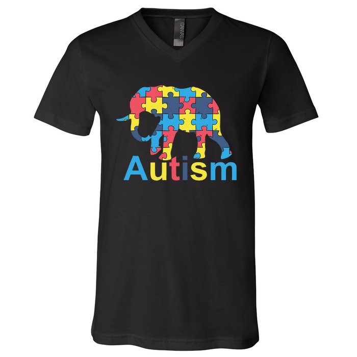 Autism Awareness Tees Elephant Puzzle V-Neck T-Shirt