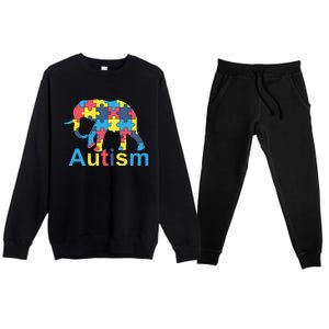 Autism Awareness Tees Elephant Puzzle Premium Crewneck Sweatsuit Set