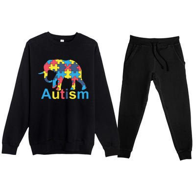 Autism Awareness Tees Elephant Puzzle Premium Crewneck Sweatsuit Set