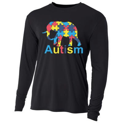 Autism Awareness Tees Elephant Puzzle Cooling Performance Long Sleeve Crew