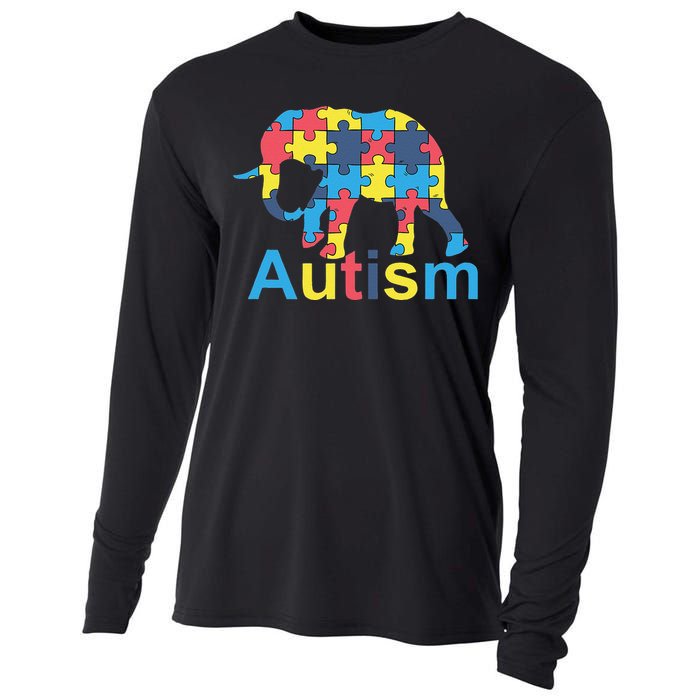 Autism Awareness Tees Elephant Puzzle Cooling Performance Long Sleeve Crew