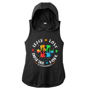 Autism Awareness Teacher Teach Hope Love Inspire Ladies PosiCharge Tri-Blend Wicking Draft Hoodie Tank