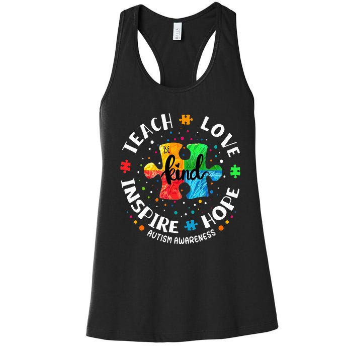 Autism Awareness Teacher Teach Hope Love Inspire Women's Racerback Tank