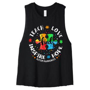 Autism Awareness Teacher Teach Hope Love Inspire Women's Racerback Cropped Tank