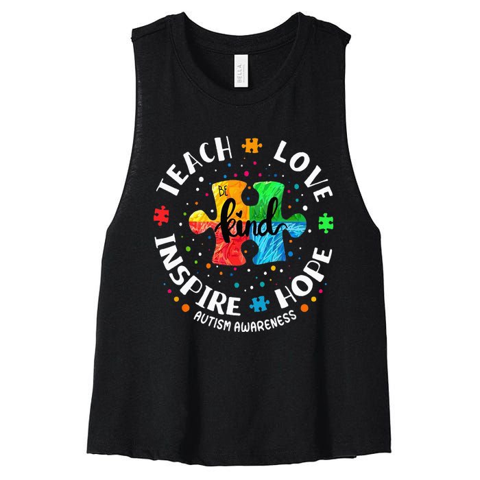 Autism Awareness Teacher Teach Hope Love Inspire Women's Racerback Cropped Tank