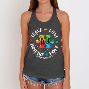 Autism Awareness Teacher Teach Hope Love Inspire Women's Knotted Racerback Tank