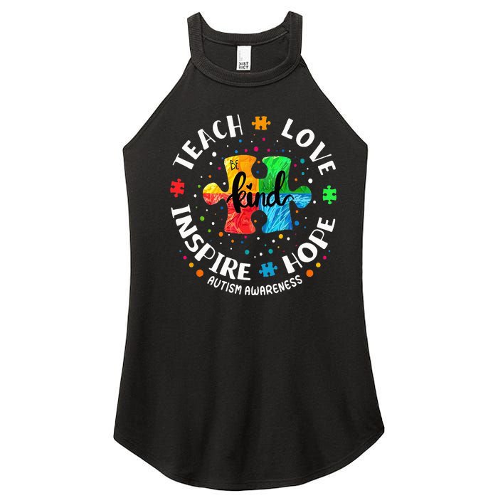 Autism Awareness Teacher Teach Hope Love Inspire Women's Perfect Tri Rocker Tank