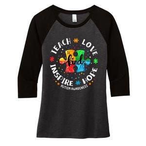 Autism Awareness Teacher Teach Hope Love Inspire Women's Tri-Blend 3/4-Sleeve Raglan Shirt