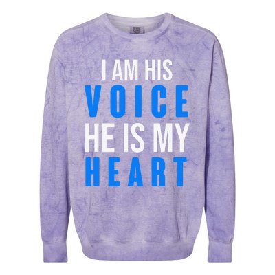 Autism Awareness Tees I Am His Voice He Is My Heart Colorblast Crewneck Sweatshirt