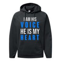 Autism Awareness Tees I Am His Voice He Is My Heart Performance Fleece Hoodie