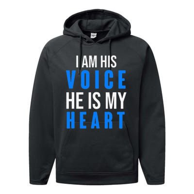 Autism Awareness Tees I Am His Voice He Is My Heart Performance Fleece Hoodie