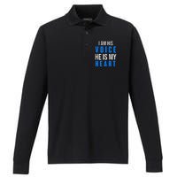 Autism Awareness Tees I Am His Voice He Is My Heart Performance Long Sleeve Polo