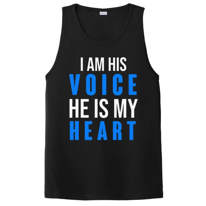 Autism Awareness Tees I Am His Voice He Is My Heart PosiCharge Competitor Tank