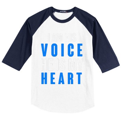 Autism Awareness Tees I Am His Voice He Is My Heart Baseball Sleeve Shirt