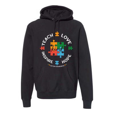 Autism Awareness Teacher Teach Hope Love Inspire Premium Hoodie