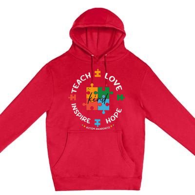 Autism Awareness Teacher Teach Hope Love Inspire Premium Pullover Hoodie