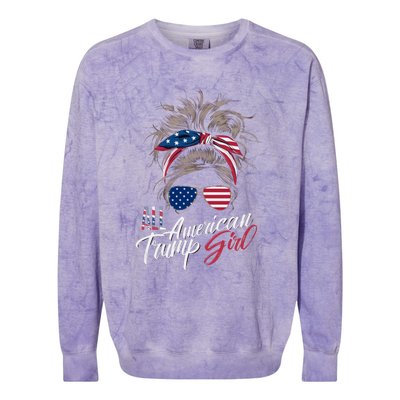 All American Trump Girl Messy Bun Trump Women Supporter 2024 Colorblast Crewneck Sweatshirt