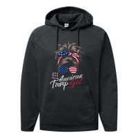 All American Trump Girl Messy Bun Trump Women Supporter 2024 Performance Fleece Hoodie