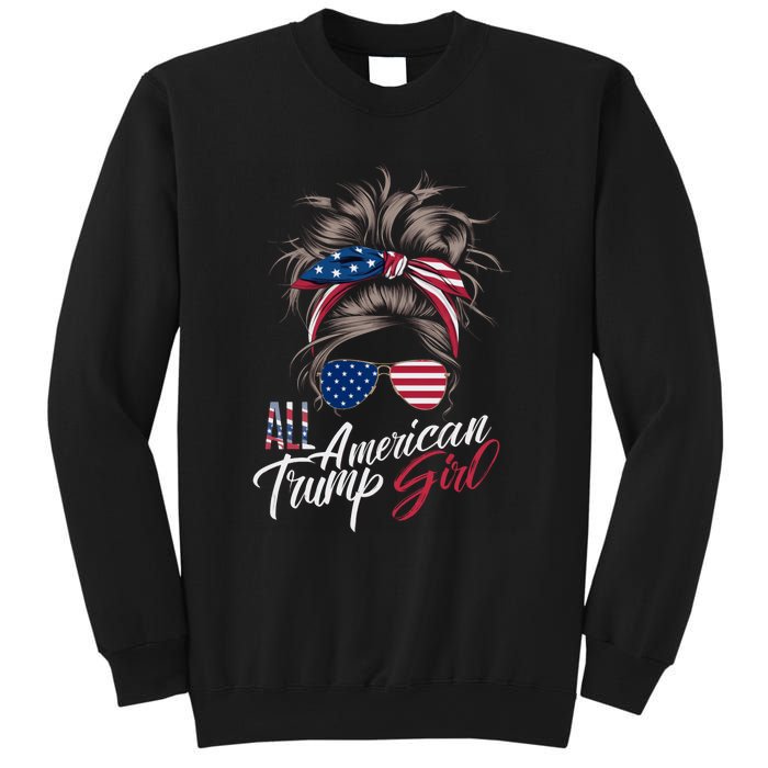 All American Trump Girl Messy Bun Trump Women Supporter 2024 Sweatshirt