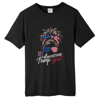 All American Trump Girl Messy Bun Trump Women Supporter 2024 Tall Fusion ChromaSoft Performance T-Shirt